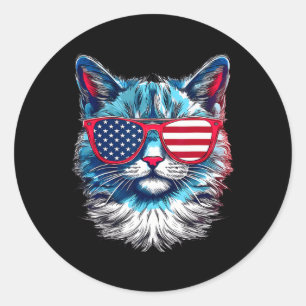 Adesivo Redondo Cat Sungles Usa Bandeira 4 De Julho Dia Memorial