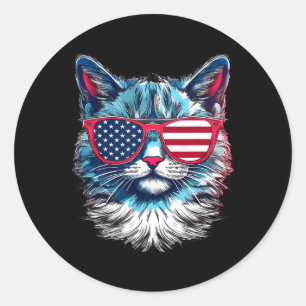 Adesivo Redondo Cat Sungles Usa Flag 4 De Julho