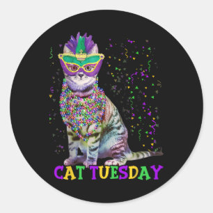 Adesivo Redondo Cat Terça-feira Engraçado Mardi Gras 2025 Nova Orl
