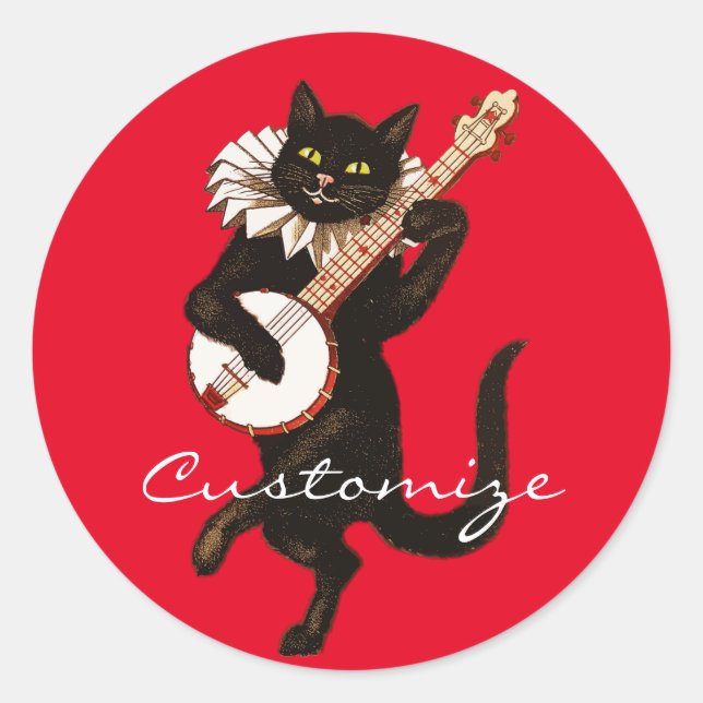 Adesivo Redondo Cat tocando Banjo Thunder_Cove (Frente)