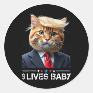Adesivo Redondo Cat Trump 9 Lives Ba1Memória Trump