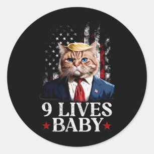 Adesivo Redondo Cat Trump 9 Lives Baby Trump 2024 Win Victory Winn