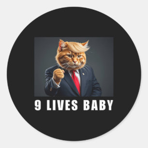 Adesivo Redondo Cat Trump 9 Lives Baby Trump 2024 Win Victory Winn