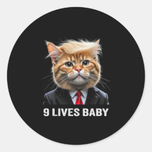 Adesivo Redondo Cat Trump 9 Lives Baby Trump 2024 Win Victory Winn