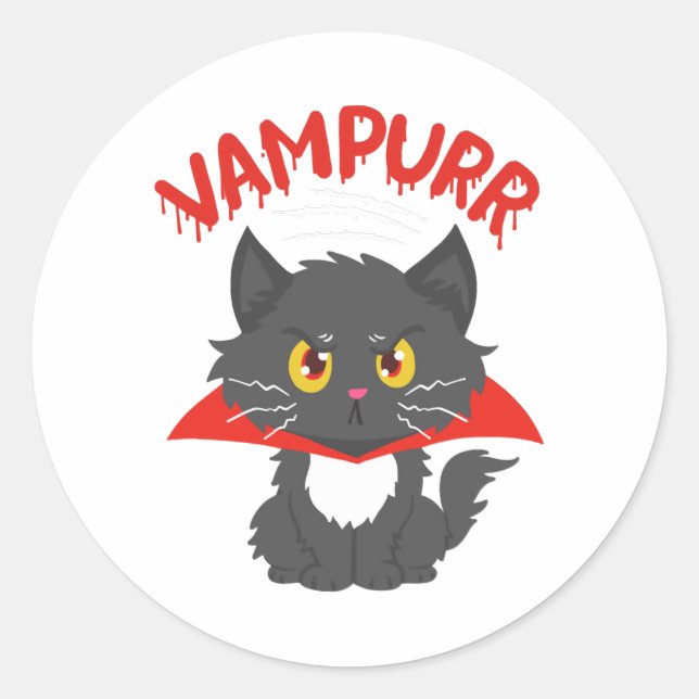 Adesivo Redondo Cat Vampire Halloween (Frente)