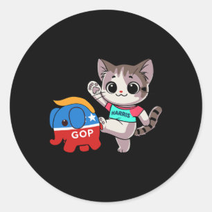 Adesivo Redondo Cat Vs. Gop Elephant - Kamala Harris - Anti Trump