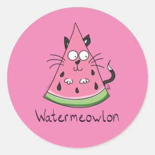 Adesivo Redondo Cat Watermelon Cute Kid