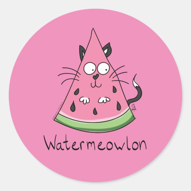 Adesivo Redondo Cat Watermelon Cute Kid (Frente)