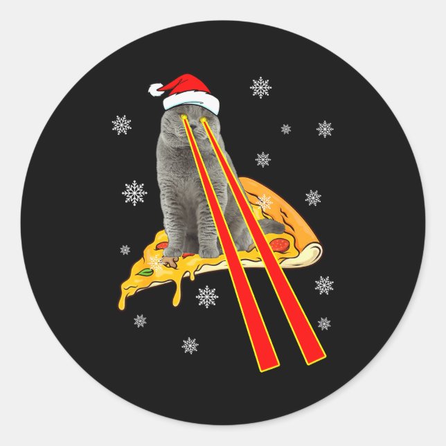 Adesivo Redondo Cat With Laser Eyes Funny Zza Cat Christmas  (Frente)