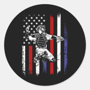Adesivo Redondo Catcher Patriótico Bandeira Americana de Beisebol