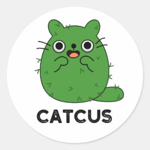 Adesivo Redondo Catcus Cute Cat Cactus Pun