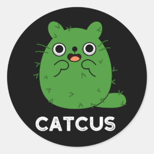 Adesivo Redondo Catcus Funny Cat Cactus Pun Dark BG