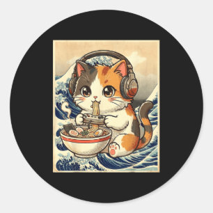 Adesivo Redondo Cate Ramen Anime Gamer Arte Japonês Retro Vintage