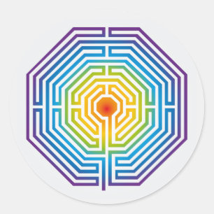 Adesivo Redondo Catedral de Labirinto Maze de Amiens Negro e Branc