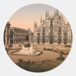 Adesivo Redondo Catedral de Milão e praça, Lombardy, Italia