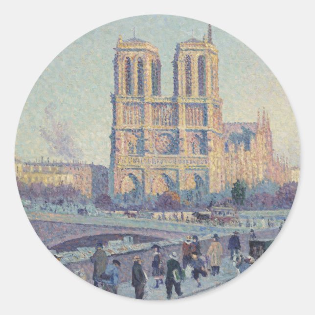 Adesivo Redondo Catedral de Notre Dame Paris Pintura Clássica Fran (Frente)