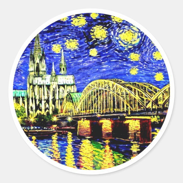 Adesivo Redondo Catedral de Starry Night Cologne Alemanha (Frente)