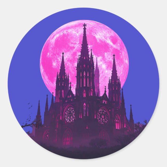 Adesivo Redondo Catedral Gótica de Lua Rosa (Frente)