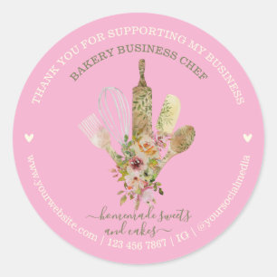 Adesivo Redondo Catering Bakery Chef Russo rosa fofo