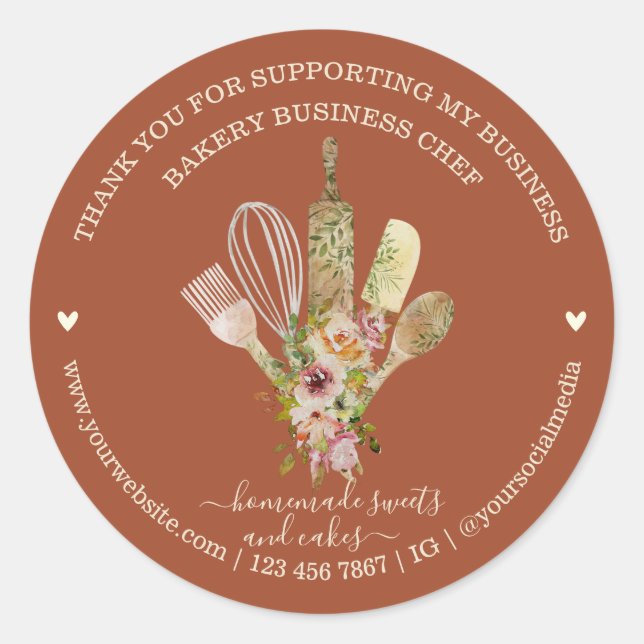 Adesivo Redondo Catering Bakery Chef Russo terracotta (Frente)