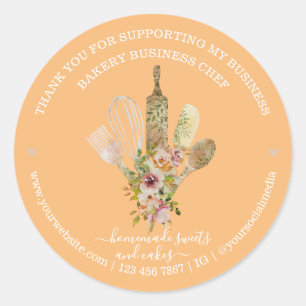 Adesivo Redondo Catering Bakery Chef Rustic Eucalyptus Standard