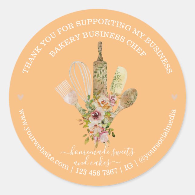 Adesivo Redondo Catering Bakery Chef Rustic Eucalyptus Standard (Frente)
