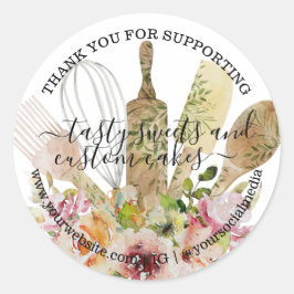 Adesivo Redondo Catering Bakery Kitchen Russo Eucalyptus Floral