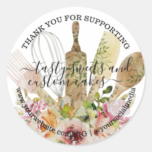 Adesivo Redondo Catering Bakery Kitchen Russo Eucalyptus Floral