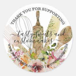 Adesivo Redondo Catering Bakery Kitchen Russo Eucalyptus Floral