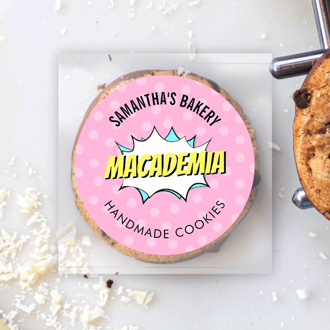 Adesivo Redondo Catering da padaria cor-de-rosa nostálgica de Pop  (Colorful and fun bakery labels with cartoon design - great for cookies, cupcakes, cakes and more)