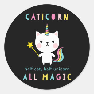 Adesivo Redondo Caticorn Half Cat Unicorn Camisa Garotas Cutes Meo