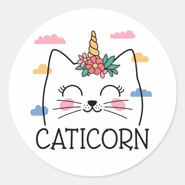 Adesivo Redondo Caticorn Unicorn kitty cat (Frente)