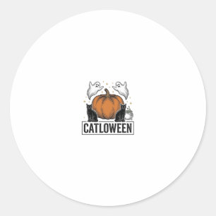 Adesivo Redondo Catloween Gato Preto Fantasma Halloween Design Vet