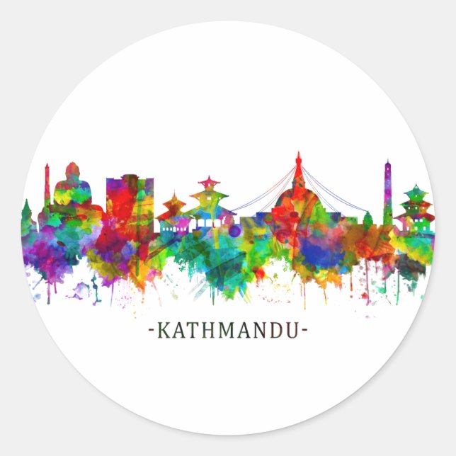 Adesivo Redondo Catmandu Nepal Skyline (Frente)
