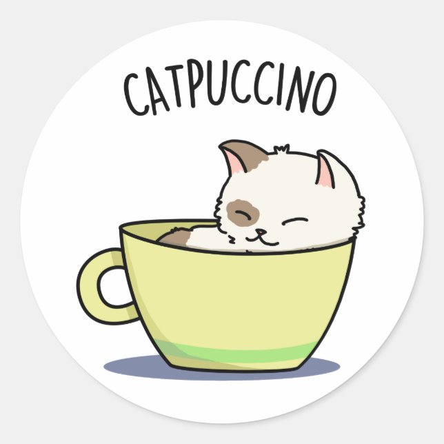 Adesivo Redondo Catpuccino Gato De Gatinho Engraçado Na Taça (Frente)