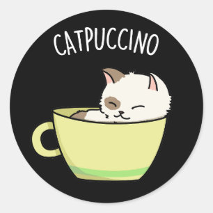Adesivo Redondo Catpuccino Gato Gatinho Engraçado Na Taça Pun Dark