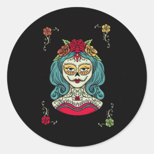 Adesivo Redondo Catrina Día de Muertos Web