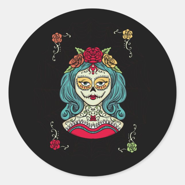 Adesivo Redondo Catrina Día de Muertos Web (Frente)