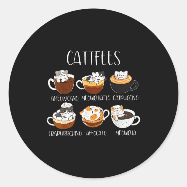 Adesivo Redondo Cats &amp; Coffee Lover Funny Caffeine Quote Cattf (Frente)