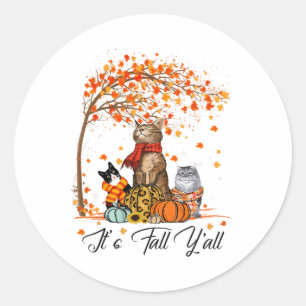 Adesivo Redondo Cat's Fall Y'all Pumpkins Autumn Halloween Cat