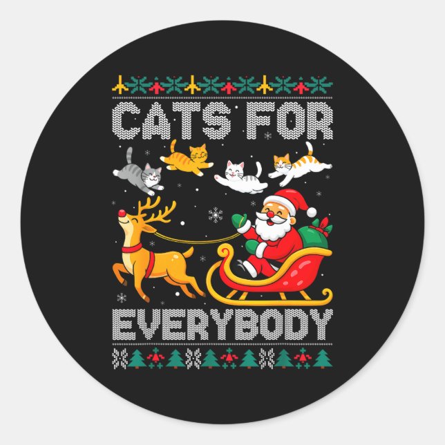 Adesivo Redondo Cats For Everybody Christmas Cat Funny Xmas Women  (Frente)