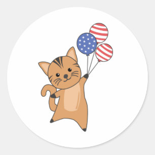 Adesivo Redondo Cats Funny Cat 4th Of July American Flag
