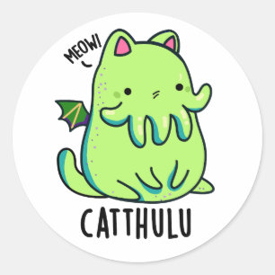 Adesivo Redondo Catthulu Funny Cthulhu Cat Pun