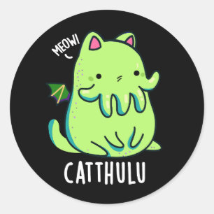 Adesivo Redondo Catthulu Funny Cthulhu Cat Pun Dark BG
