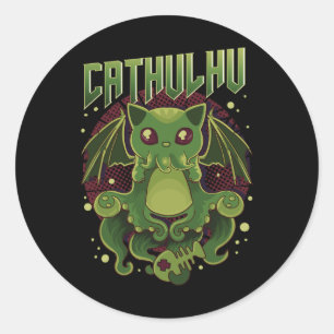 Adesivo Redondo Catulhu Kawaii Cat Cthulhu, Bonito E Engraçado