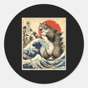 Adesivo Redondo Catzilla Arte Japonês Amante de Gato Estampa Gráfi