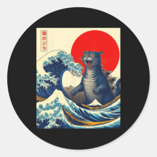 Adesivo Redondo Catzilla Cat Arte Japonesa Bonita presentes Para H
