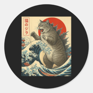 Adesivo Redondo Catzilla Cat Arte Japonesa Bonita presentes Para H