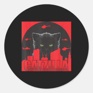Adesivo Redondo Catzilla Cat Japonês Funny Catzilla