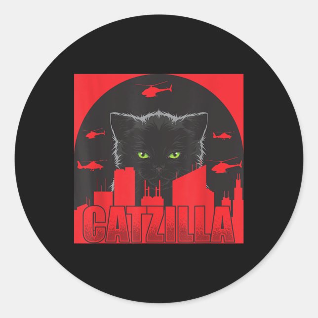 Adesivo Redondo Catzilla Cat Japonês Funny Catzilla (Frente)